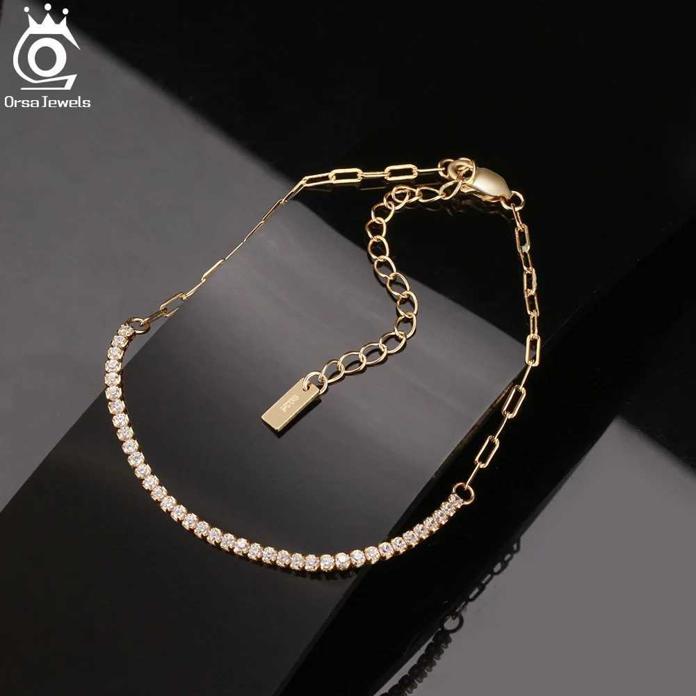 ORSA JEWELS 14K Gold Plated Paperclip Chains Tennis Bracelet For Women 925 Sterling Silver Handmade Bracelets Jewelry SB141 W250728