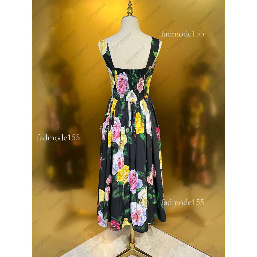 Summer party birthday cotton peonies print gathered waist sleeveless midi dress womens designer clothing dresses for woman2025