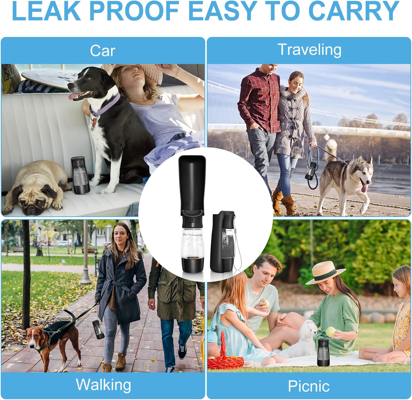 Dog Water Bottle with Food Container - Foldable Portable Puppy Travel Water Dispenser, Leak Proof Dog Water Bowl Summer Accessories for Pet Outdoor Wa - view 4