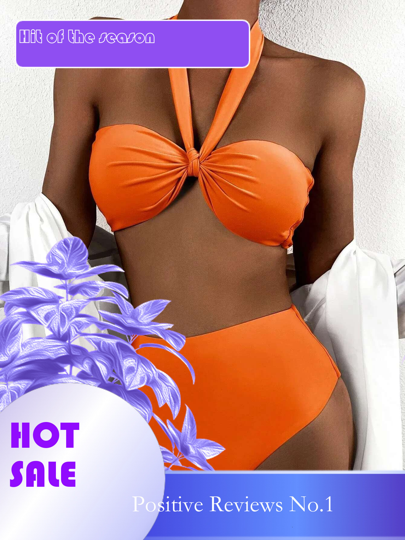Dongdumaoyi Sexy Front Bow Bikinis Sets Women Orange Blue Bandeau Push Up Two Piece Swimsuit Cut Out Bathing Suit High Waist Swimwear