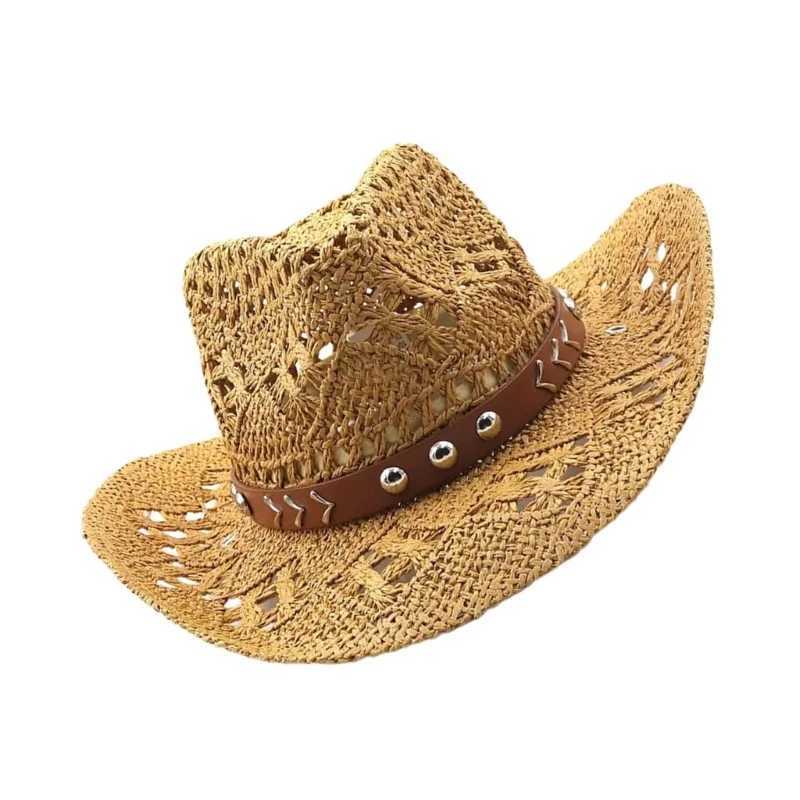 Straw Cowboy Hat Mens Wens Vintage Western Straw Cowgirl Hat Summer Sun hat BeachC250331