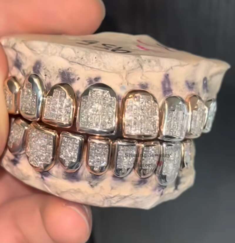 Top 6 Bottom 6 Hop Iced Out VVS Invisible Setting Princess Cut Custom VVS Moissanite Diamond Grillz
