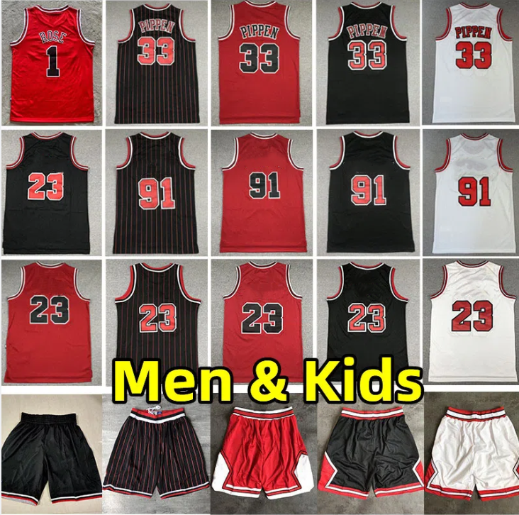 Stitched Retro Basketball Jerseys Michael Dennis Rodman Scottie Pippen Derric Rose Classics Jersey White Red Black Men Kids Youth Wear Vintage Embroidery