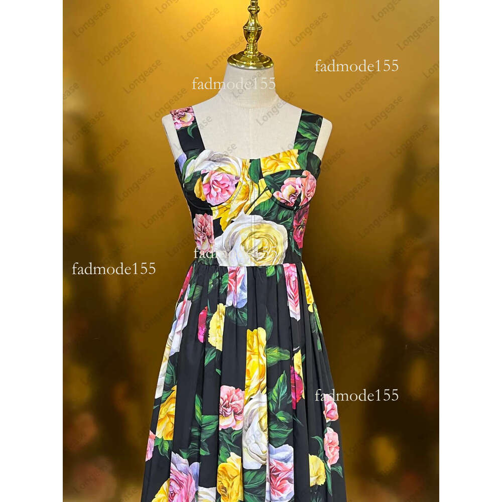 Summer party birthday cotton peonies print gathered waist sleeveless midi dress womens designer clothing dresses for woman2025