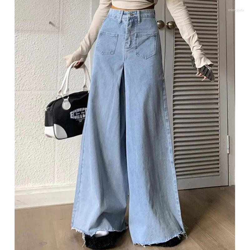 Womens Jeans Woman High Waist Punk Baggy Female Vintage Streetwear Loose Pants Girls Fashion Harajuku Blue Light Denim Trousers