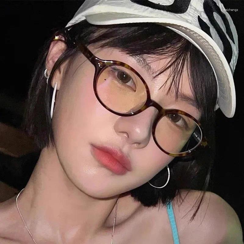 Sunglasses Korean Accessories Y2k Oval Frame Anti Blue Light Reading Glasses Women Retro Leopard Thick Fake Glass Computer Eyeglass