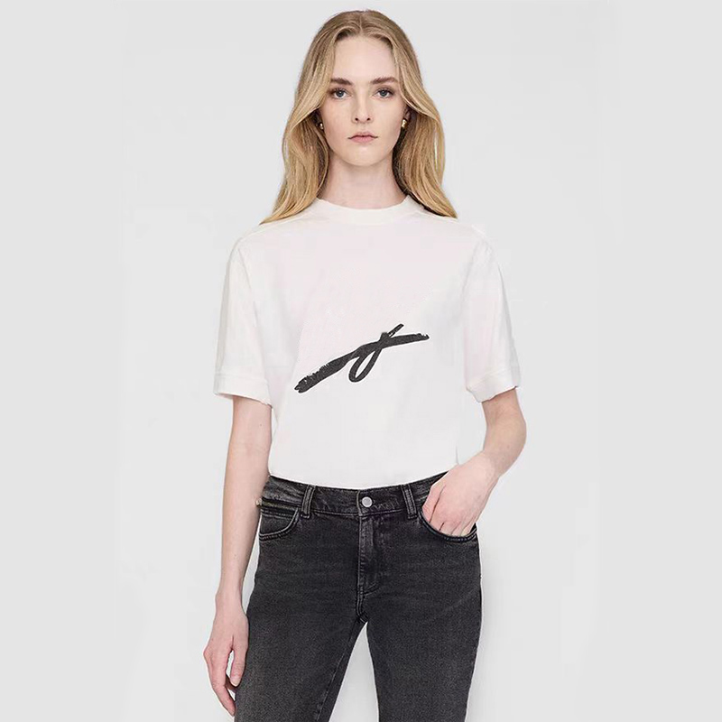 25ss new letter printed tee pure cotton white women designer short sleeved t-shirts casual loose lady soft tshirts tops