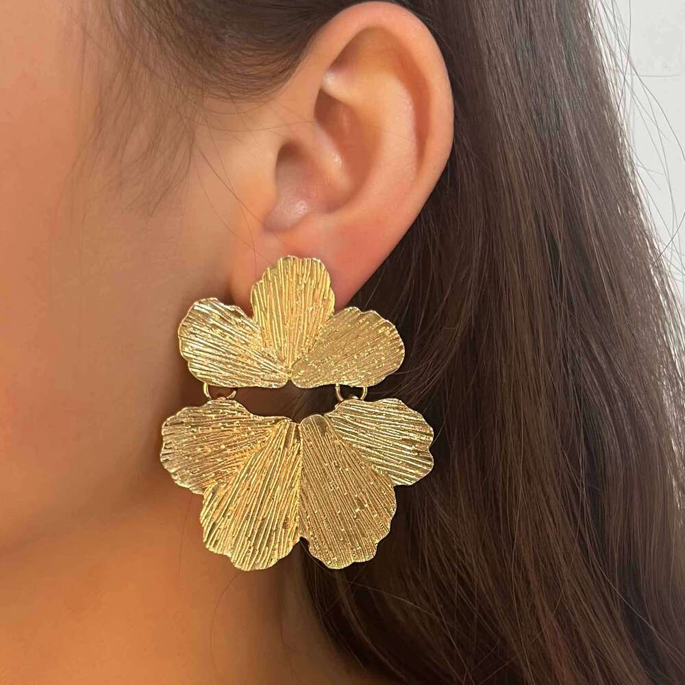 Unique Textured Flower Dangle EarringsArtistic Bold Yet Versatile Women Statement Earrings