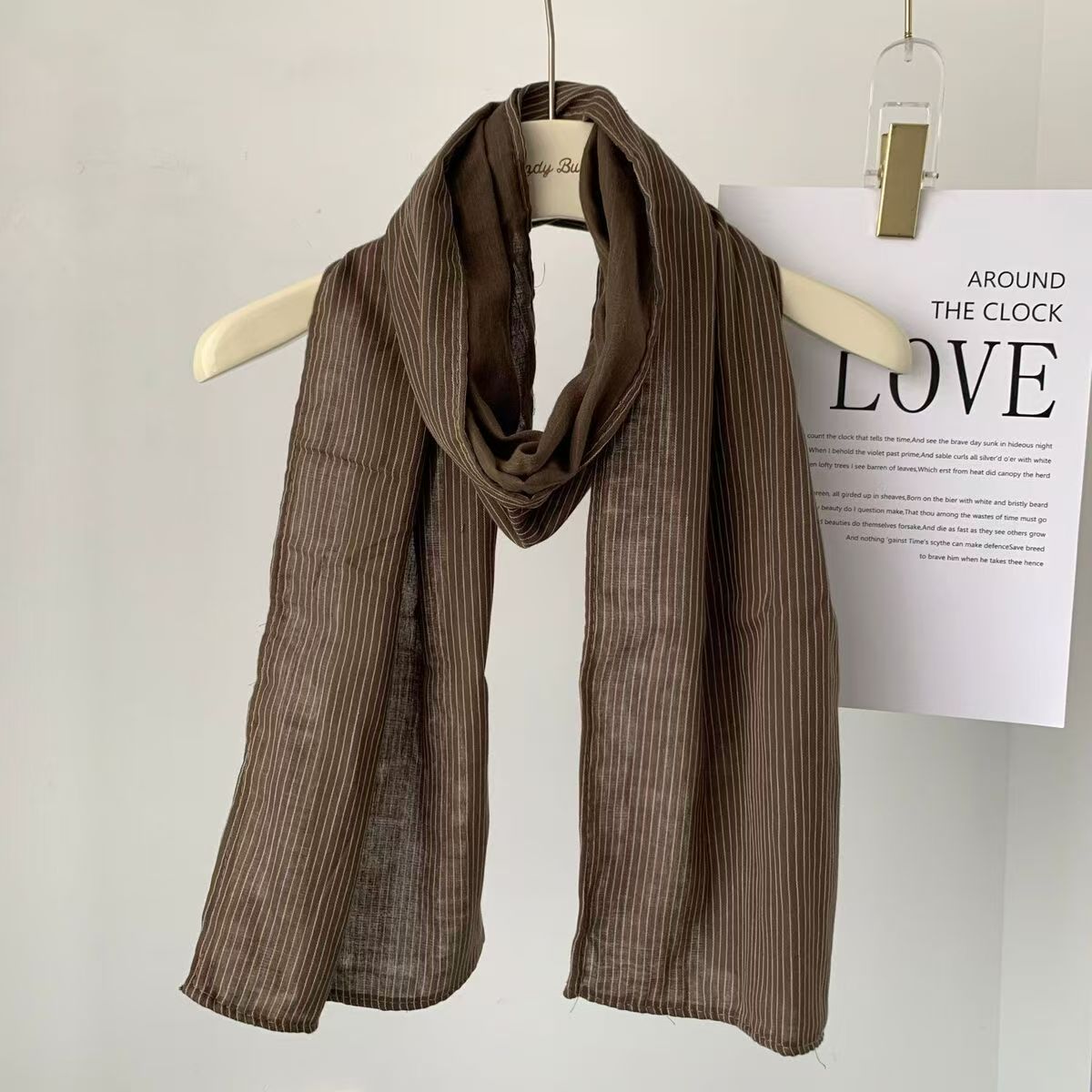T388 Korean style niche versatile cotton and linen narrow short striped scarf for men and women fashionable simple decorative long versatile early spr