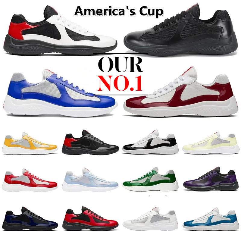 2025 Casual Shoes Men Women Americas Cup Xl Designer Leather Sneakers High Quality Patent Leather Flat Trainers White Black Sliver Lace-up Outdoor Runner Sport Shoes