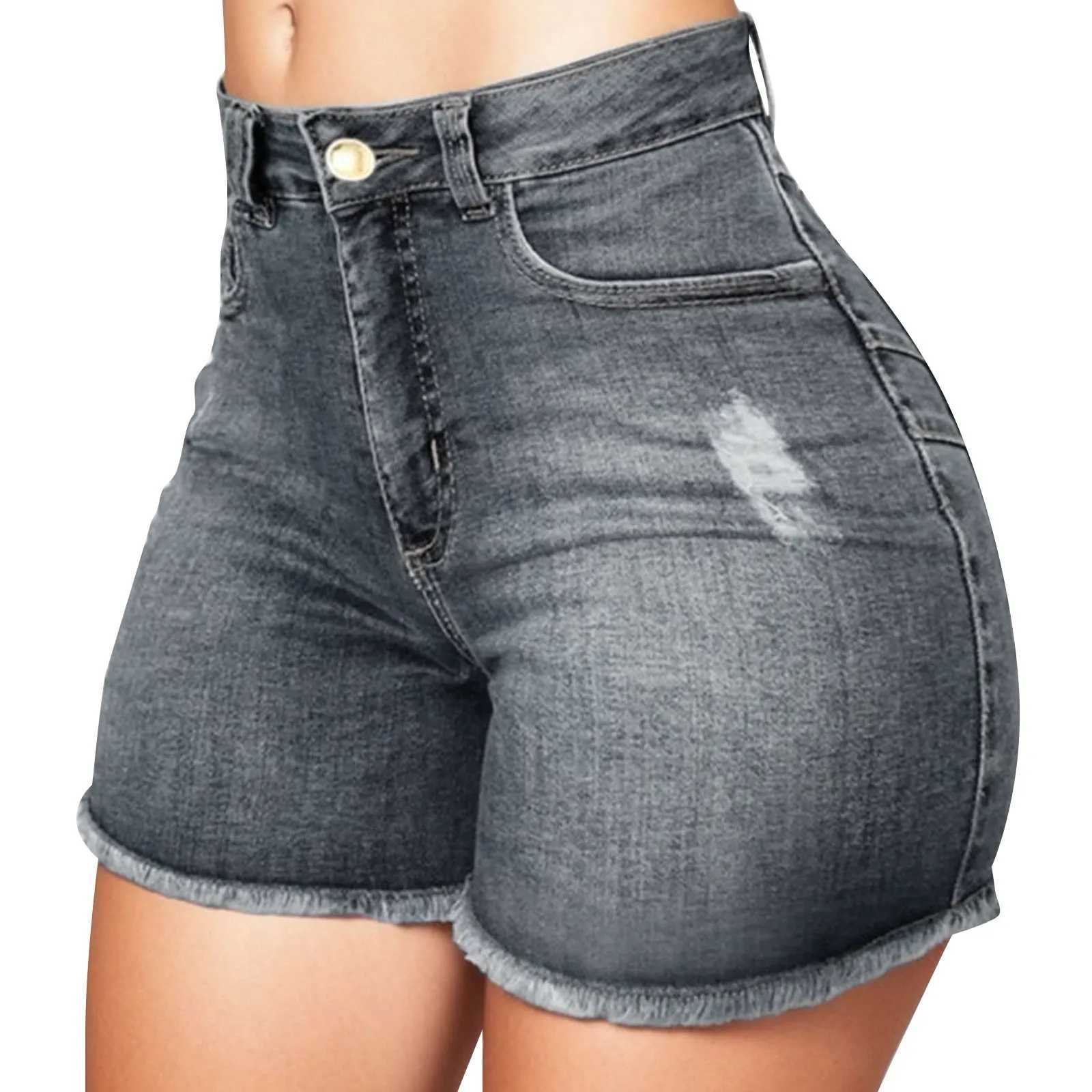 Hot Pants Sexy Women High Waist Denim Shorts Raw Edge Wrapped Hip Stretchy Shorts Summer Retro Ripped Jeans Solid StrtwearC250327