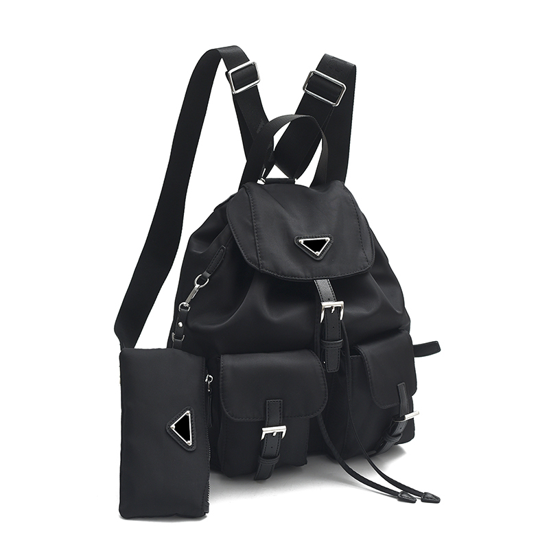 Luxy Brand Designer Re-Nylon Backpack for Women, Cover Daypack Rucksack with Clutch Bag in Black Color YaLi05