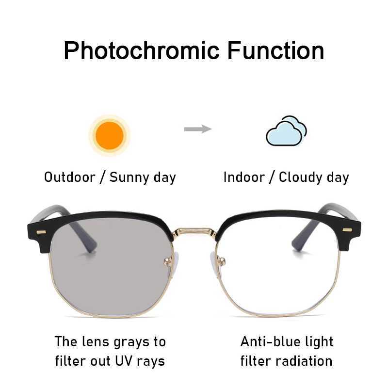 XJiea photoelectric anti blue light glasses mens fashionable rectangular semi frameless glasses womens office computer goggles M250331