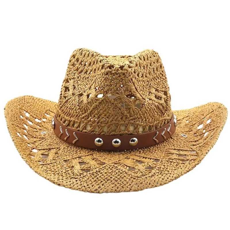 Straw Cowboy Hat Mens Wens Vintage Western Straw Cowgirl Hat Summer Sun hat BeachC250331