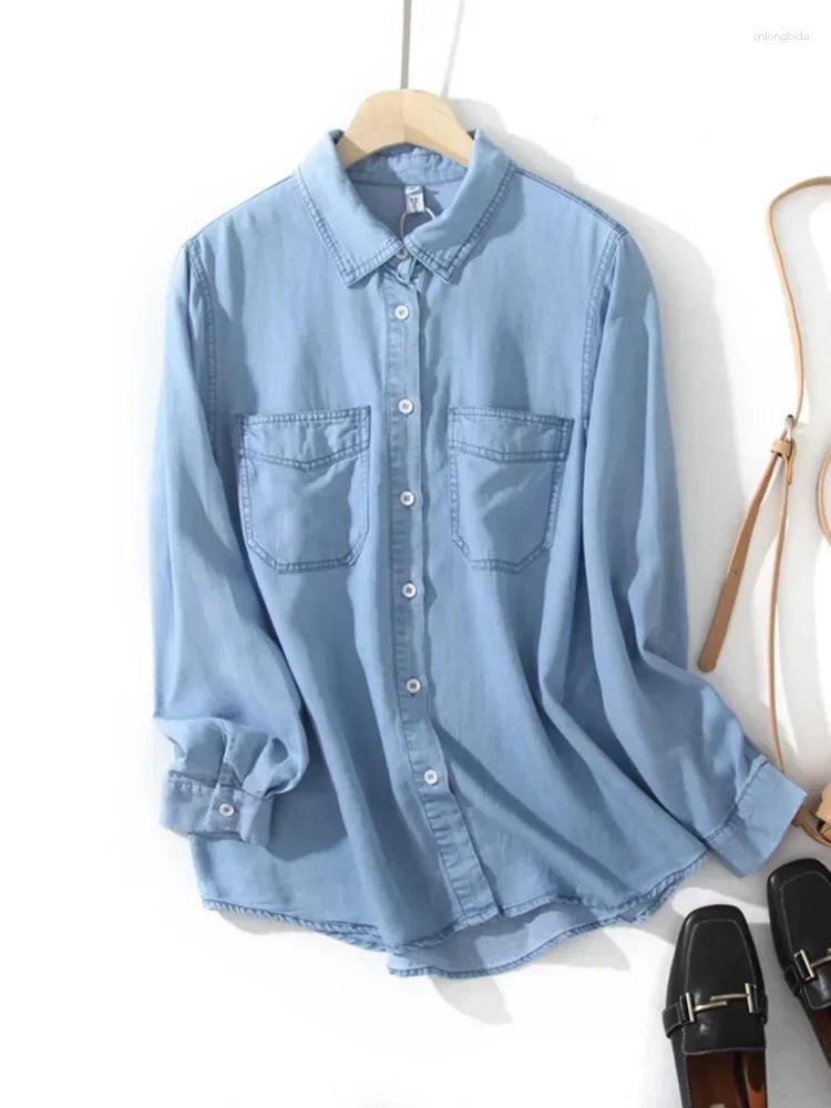 Womens Blouses Summer Denim Women Oversize Long Sleeve Shirt Spring Elegant Casual Basic Top ED2025