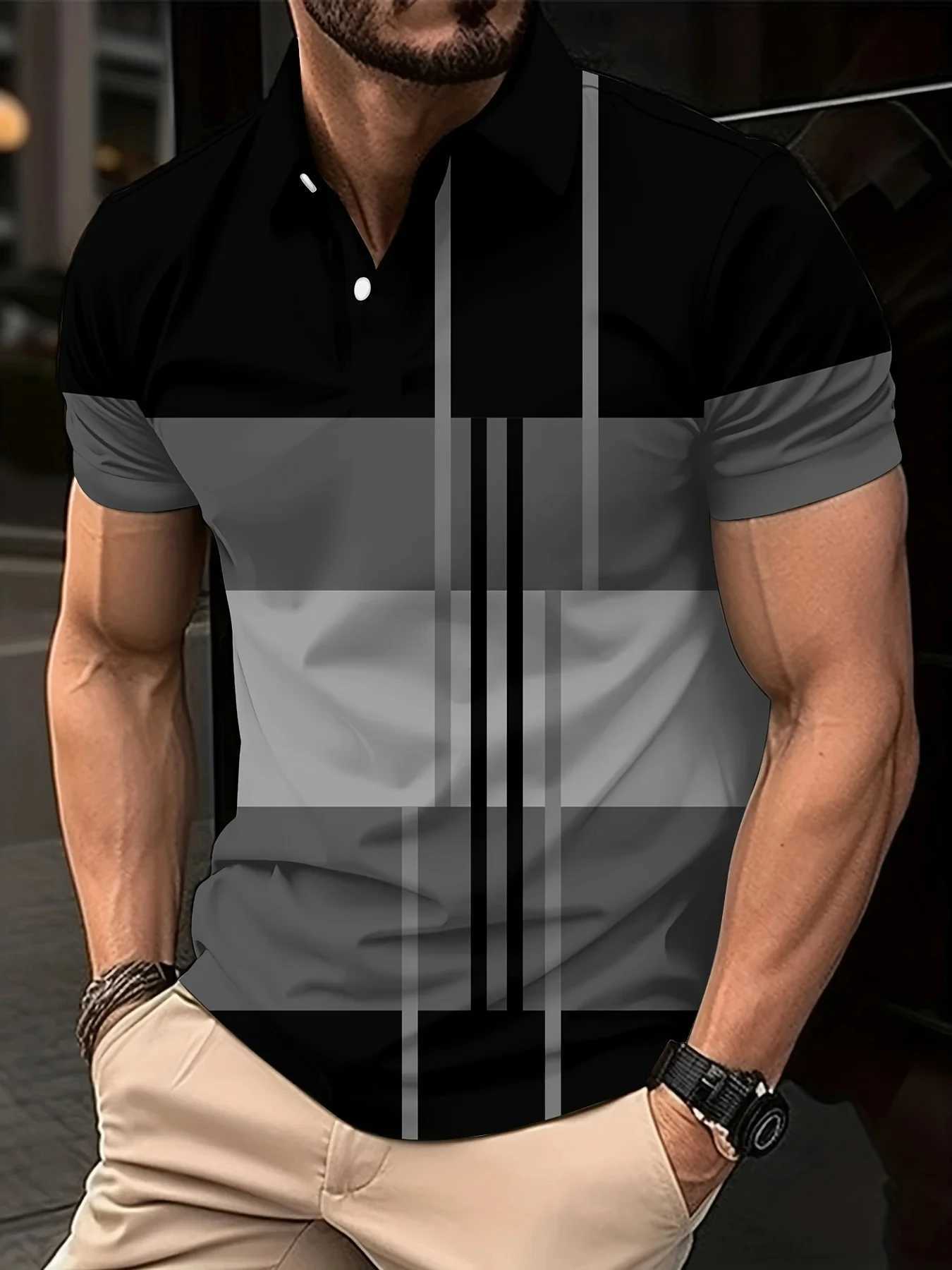 Mens Golf Striped Polo Mens Casual Short Sleeve Polo Shirt Solid Color Collar Fashion New Business Sports Breathable T-shirtXJ250331