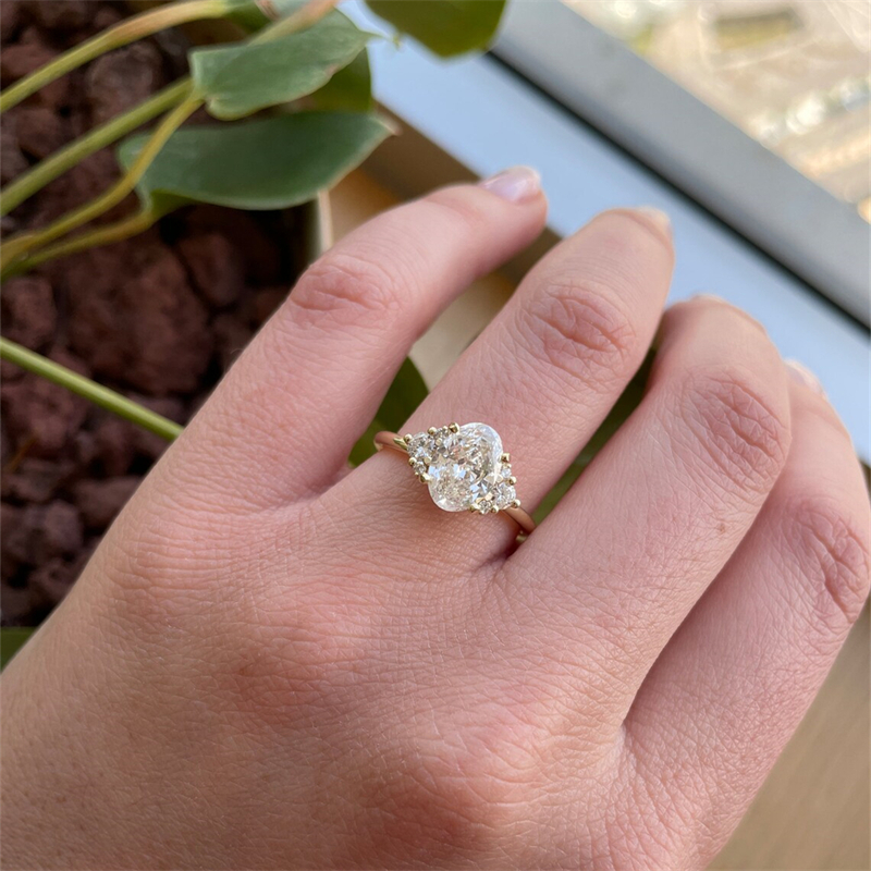 Jewelry Real Yellow Gold Ring For Women 2.0 Carat Oval Cut Engagement Womens Ring Lab Grown IGI Certificate Diamond Fashion Design Wedding Ring