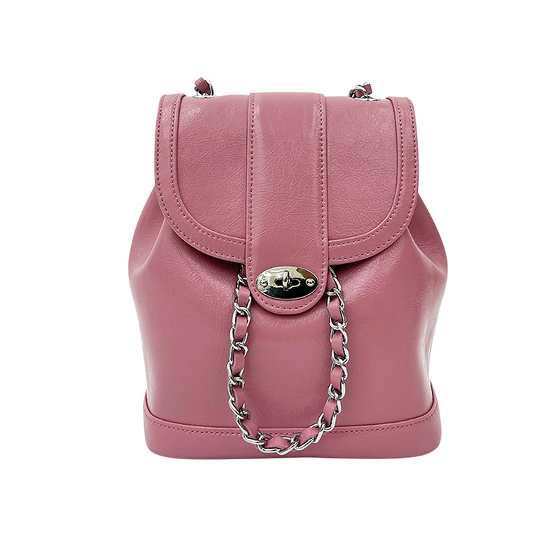 South Korea small niche real cowhide high-grade sense chain lightweight small fragrance backpack