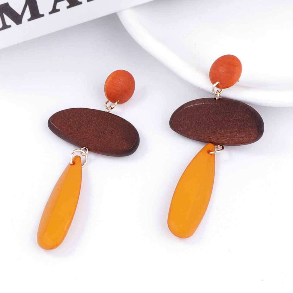 Western Vintage Minimalist Wooden Geometric Earrings Unique Long Drop Dangle Women Artistic Casual Accessories