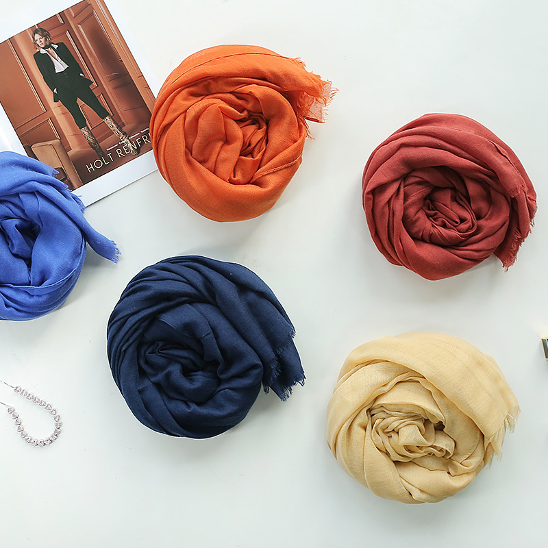 K688 Pure color imitation cotton and linen travel scarf for women Spring and summer new retro monochrome gauze scarf sunscreen long scarf shawl gift