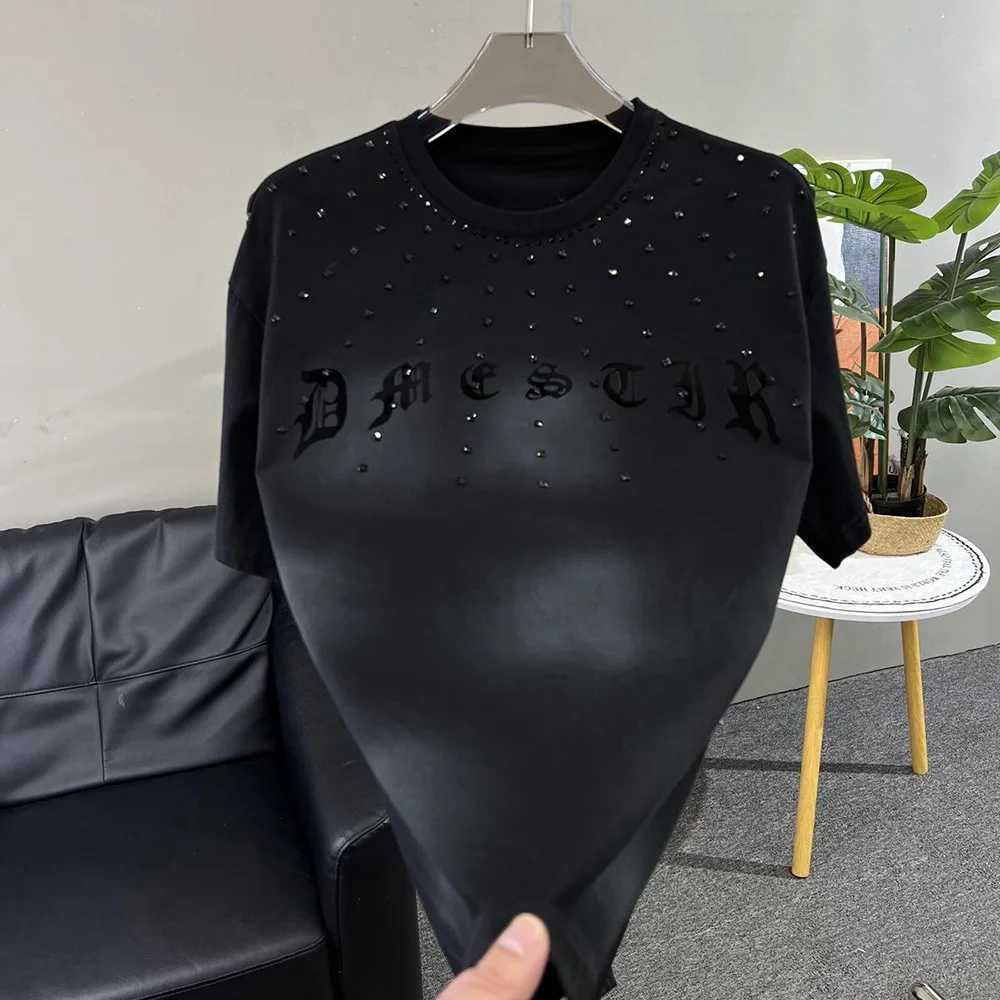 Mens T-Shirt Y2k Sanskrit Rhinestone Decoration T-Shirt Summer Strtwear Gothic Rock Shiny Fashion Short Slve Top Men 2024C250331