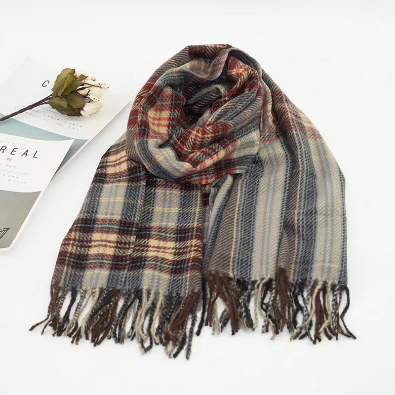 K272 2025 new scarf women's winter imitation cashmere student scarf net celebrity Korean style fashion all-match plaid warm shawl