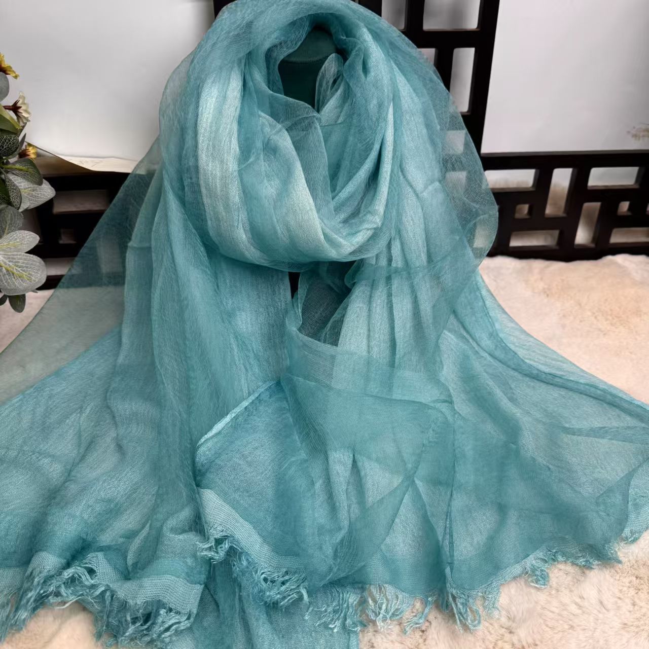 T379 double-layer wool scarf beach scarf travel gradient spring and autumn all-match thin ladies sunscreen shawl scarf