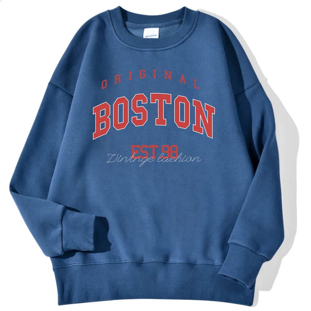 Original Boston Est 98 Street Letter Printed Mens Sweatshirt Autumn Casual Hoodie ONeck Soft Pull Trend Clothing 250322