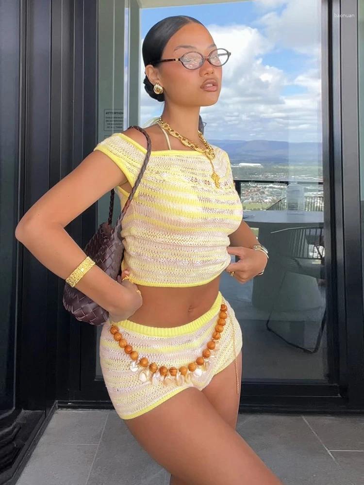 Womens Tracksuits Klalien Summer Release Junior Fashion Sexy High Street Short Suit W25S66271 Girl Knit Multicoloured Waist Exposure