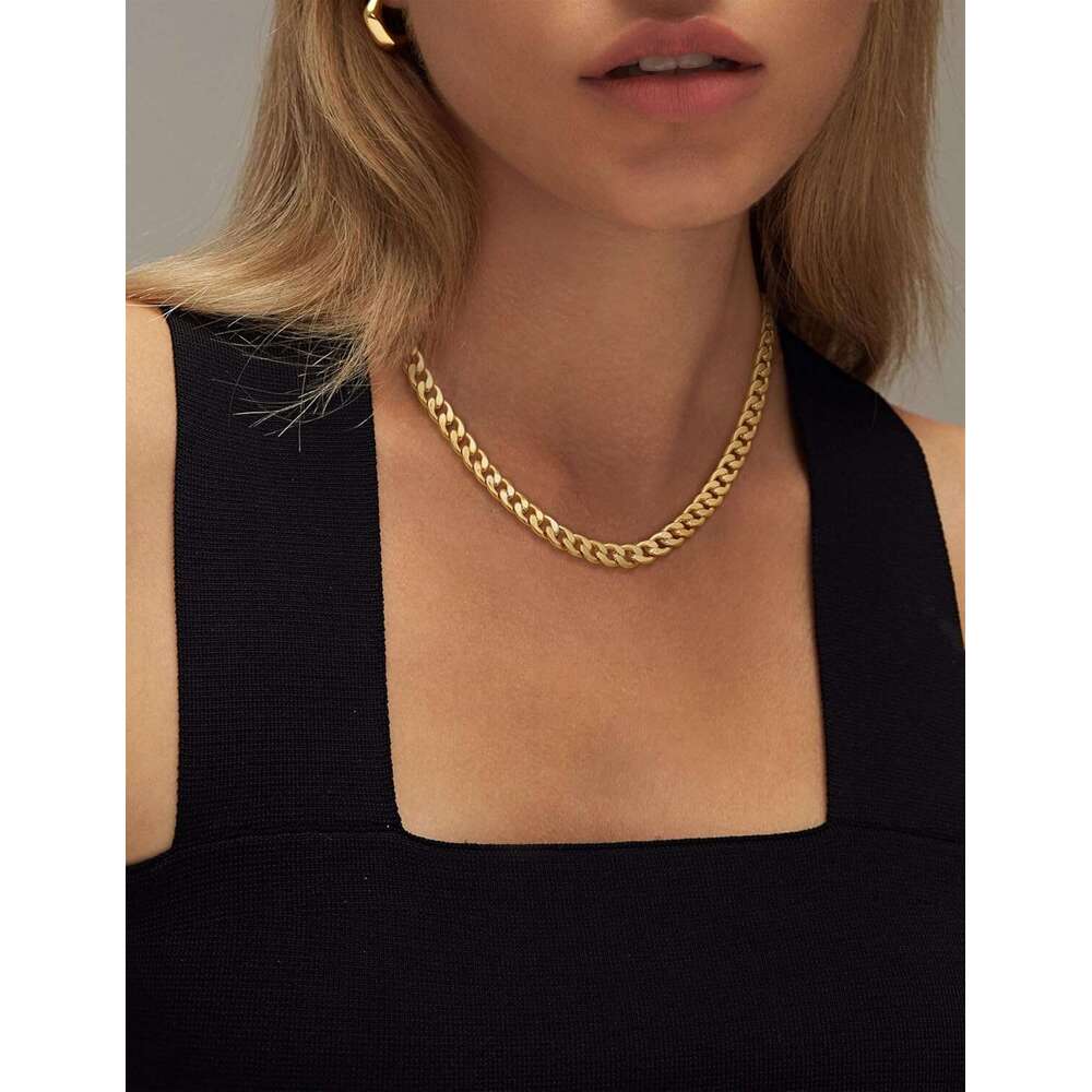 Women's gold 14K exquisite thick gold/sier Cuban paperclip neck chain buckle layered pearl pendant necklace fashion jewelry