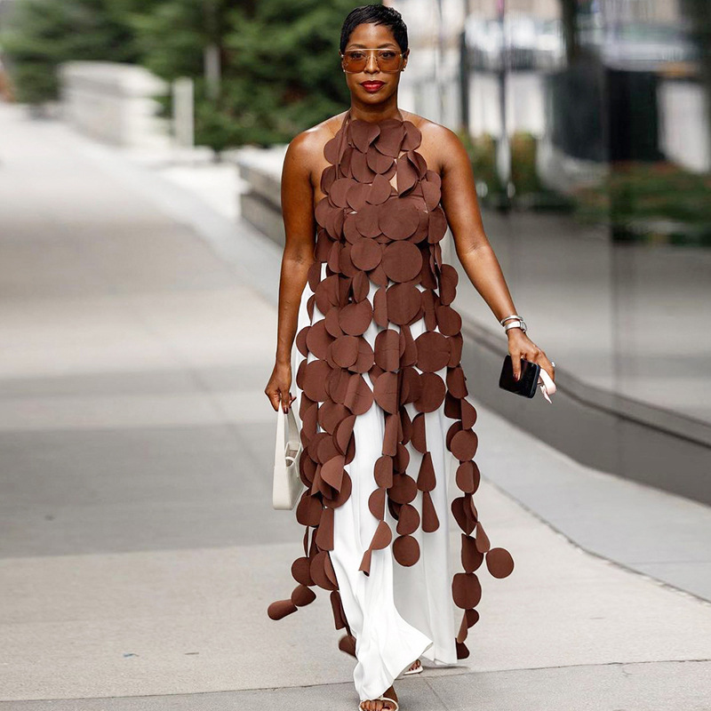 Women's Tanks & Camis Patchwork Dot Dresses For Women Halter Sleeveless High Waist Sexy Solid Chic Irregular Dress Female Fashion Clothes