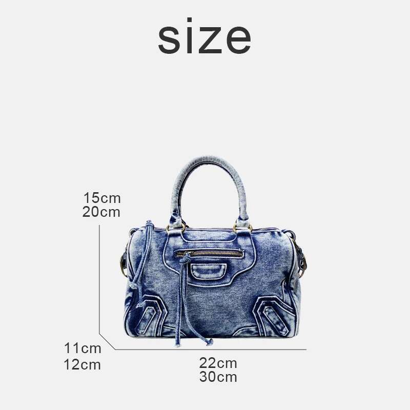 Moto & Biker Denim Pillow Bags For Women Designer Handbag Purse 2024 New In Washing Process Patchwork Top Handle Shoulder