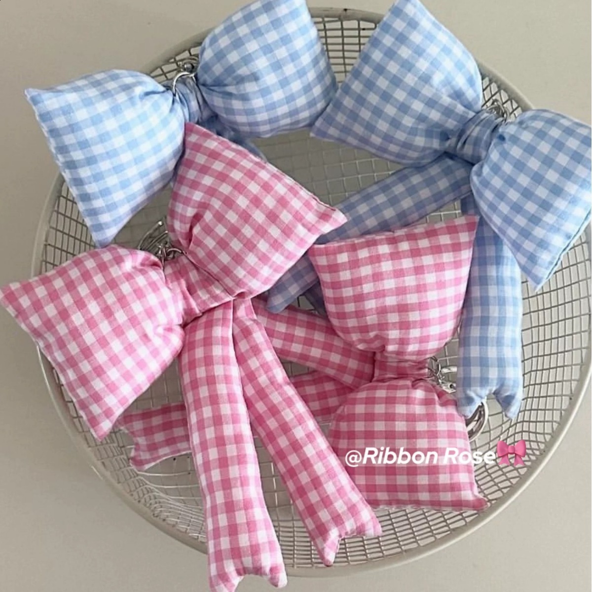 Korean Ins style minimalist blue pink checkered bow accessory keychain cute sweet high-end handbag pendant
