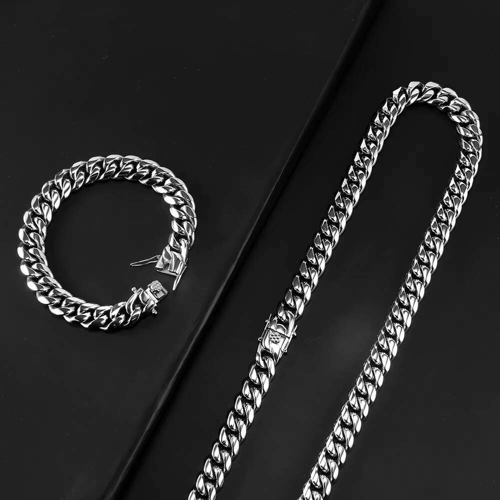 Factory Wholesale Hip Hop Cuban Link Mens Miami Stainless Steel 18k Silver Plated Chain Necklace Cuban Link Chain