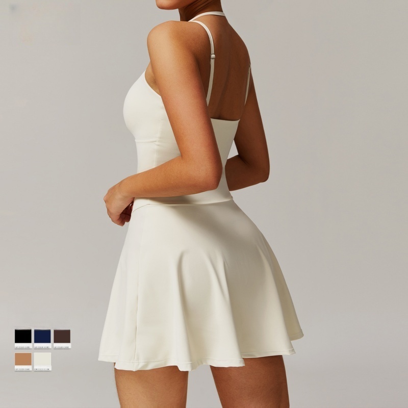 2025--Women's pocket bottom A-line short skirt Adjustable camisole dress Running sports tennis skirt