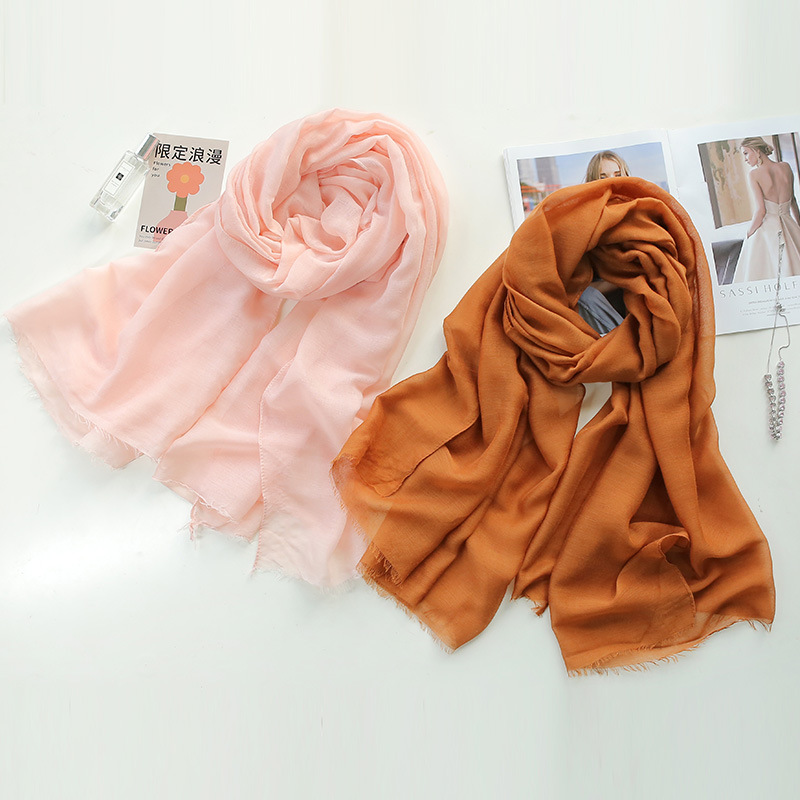 K688 Pure color imitation cotton and linen travel scarf for women Spring and summer new retro monochrome gauze scarf sunscreen long scarf shawl gift