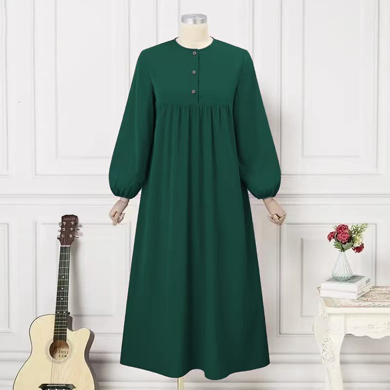 Abaya Fashion New Muslim Women's Robe Fashion Casual Bubble Sleeves Simple Loose Solid Color Dress