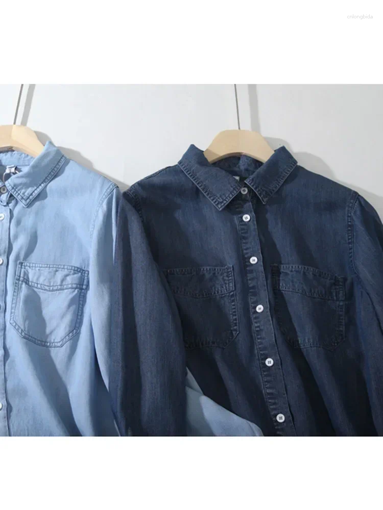 Womens Blouses Summer Denim Women Oversize Long Sleeve Shirt Spring Elegant Casual Basic Top ED2025