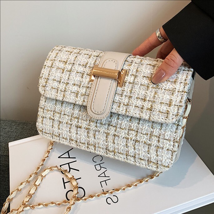 2025S New Model Texture Spring New Trendy Korean Edition Woven Grid Small Square Fashion Women S Single Shoulder Crossbody Bag