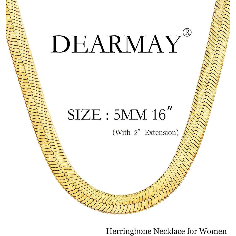 14K Women, Dainty Gold Herringbone Choker Necklace Women Thin Layered Chunky Snake Chain Necklaces Jewelry for Teen Gifts