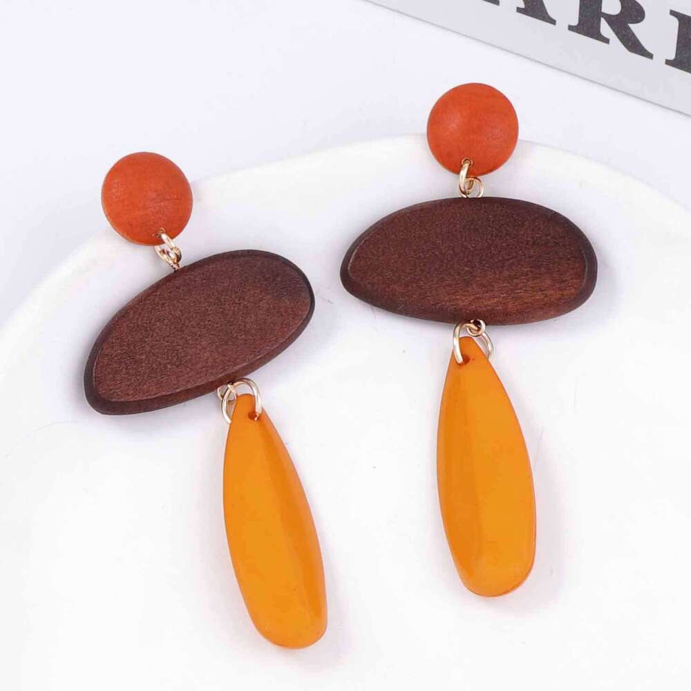 Western Vintage Minimalist Wooden Geometric Earrings Unique Long Drop Dangle Women Artistic Casual Accessories