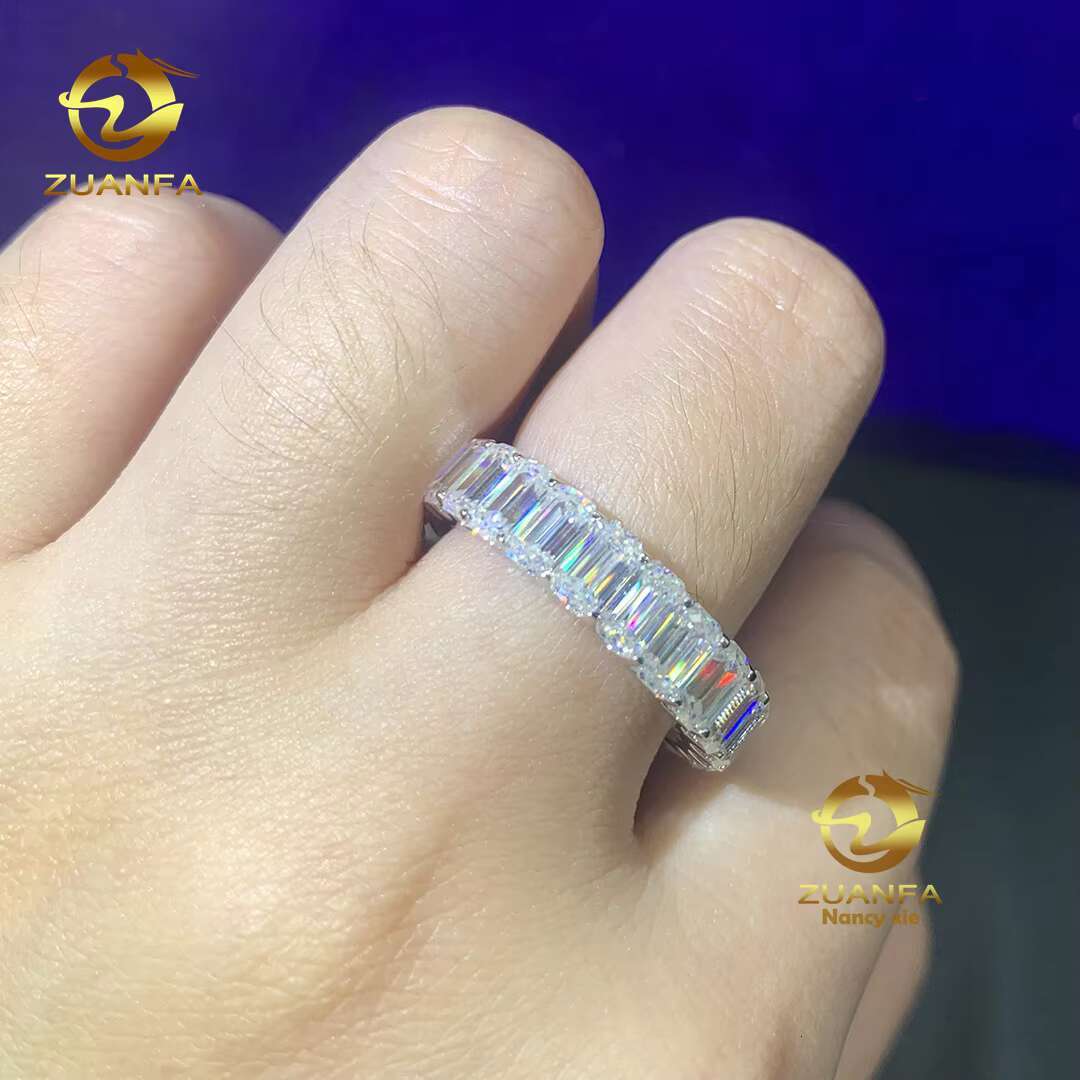 Wholesale 925 Silver Gold Plated Women EMERALD Cut Jewelry Eternity Moissanite Diamond Band Engagement Rings Moissanite