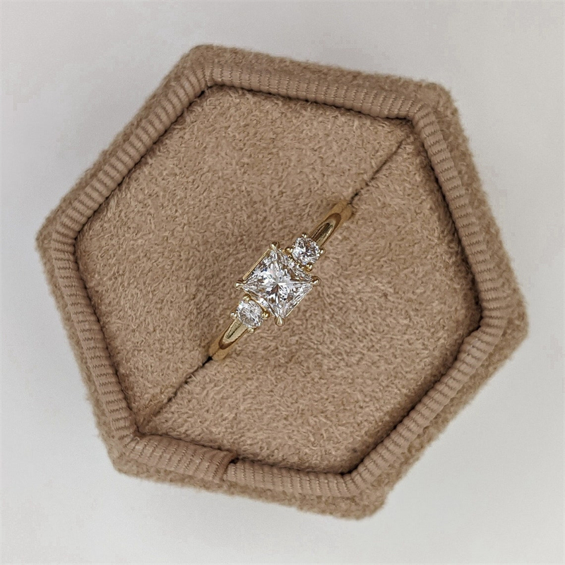 Jewelry 0.8 Carat Square Princess With Round Lad Diamond 100% Real Gold Womens Wedding Ring 14K Yellow Gold Fashion Design Engagement Ring For Women