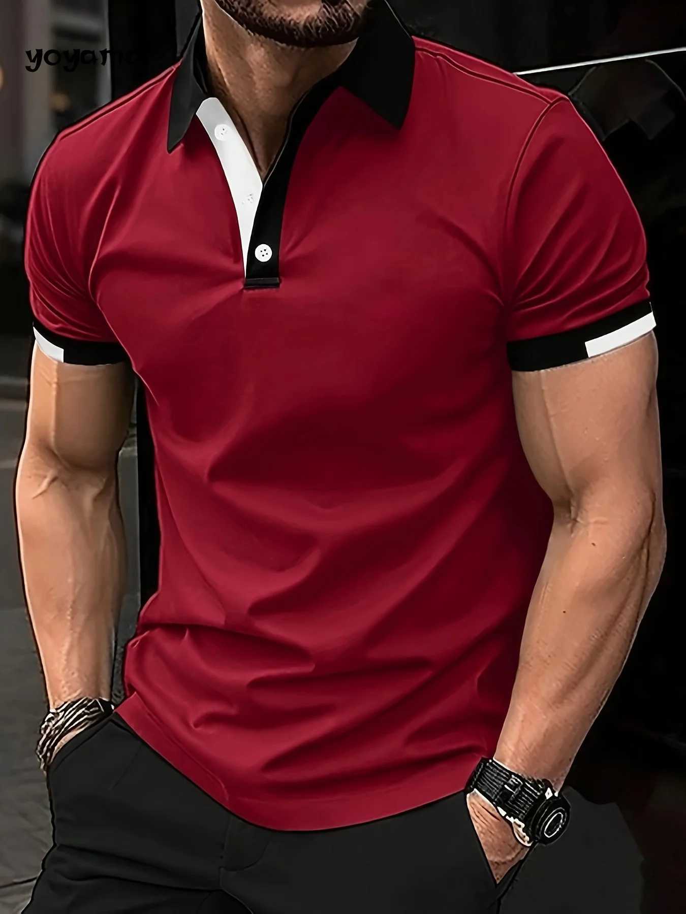 Mens polo shirt simple solid color short sleeved polo shirt breathable lapel top summer mens business casual clothingXJ250331
