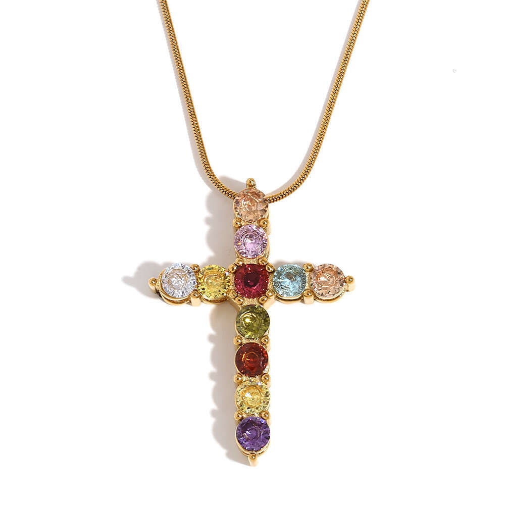 Fashion temperament niche design pendant stainless steel gold-plated color dia cross snake chain necklace for women
