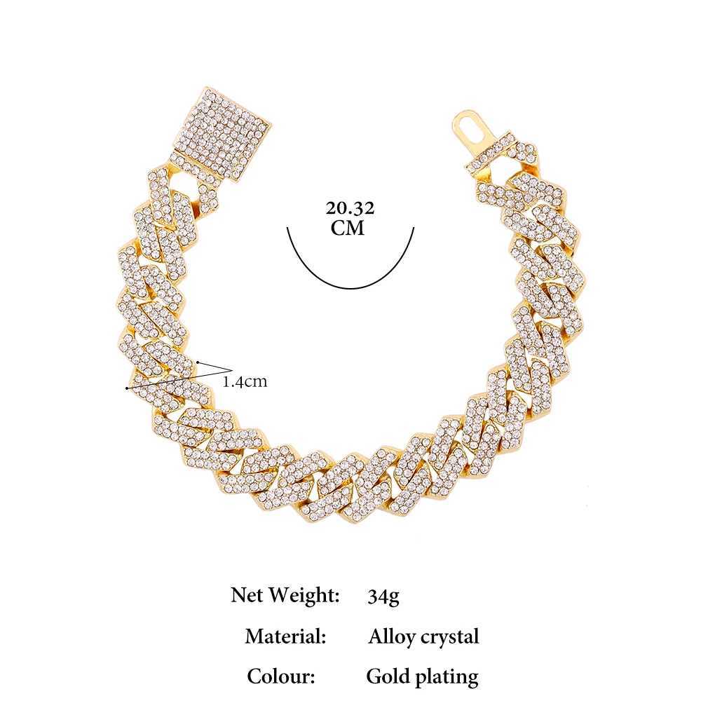 14mm Prong Cuban Link Chain Bracelet Ice Out 2 Drain Diamond Laying Diamond Cuban Chain Bracelet Hip Hop Jewelry WholesaleT250420