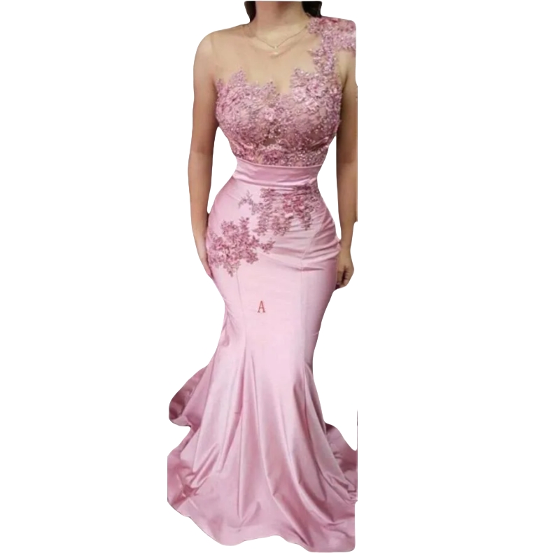 3 Styles Pink Mermaid Bridesmaid Dresses Lace Appliques Long Satin Wedding Guest Gowns Illusion Sleeve Stylish Prom Party Dress 2025