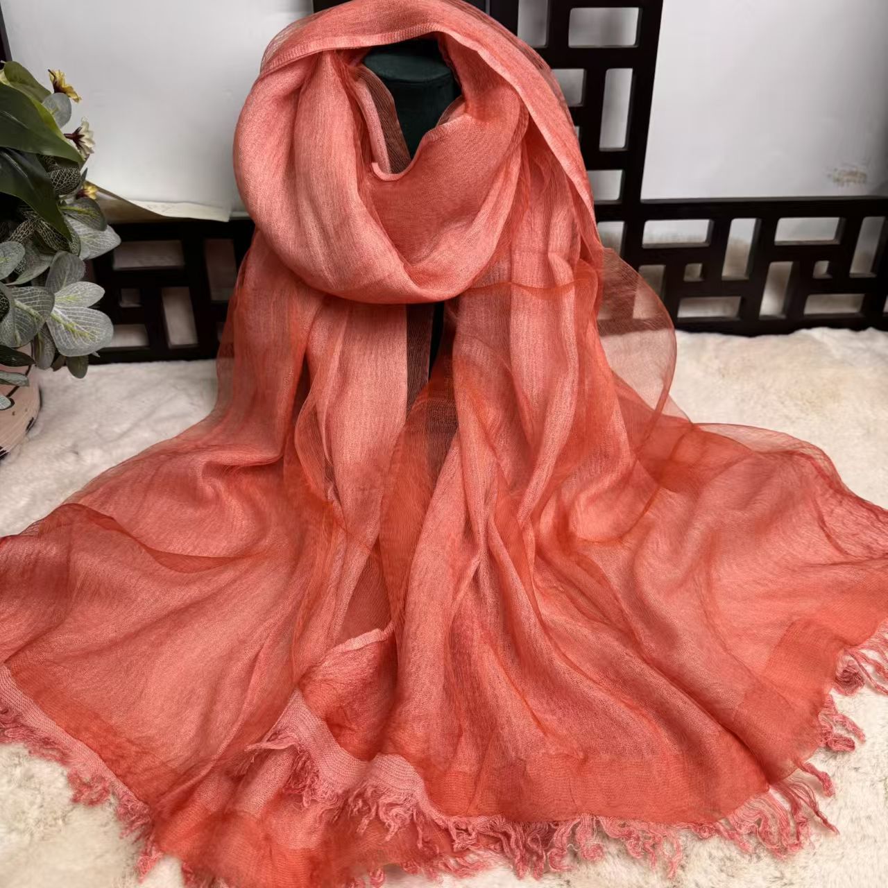 T379 double-layer wool scarf beach scarf travel gradient spring and autumn all-match thin ladies sunscreen shawl scarf