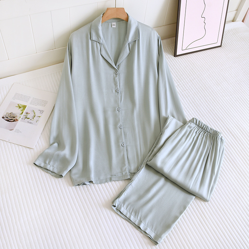 High quality satin cotton couple sleepwear womens spring and summer thin solid color home clothes mens long sleeved pants set 240827