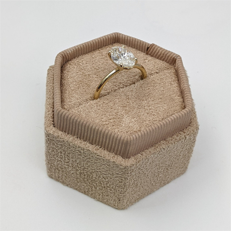 Jewelry Fashion Real Gold Ring For Women 2.0 Carat Oval Cut Lab Diamond Engagement Ring 18K Yellow Gold Solitaire Wedding Ring